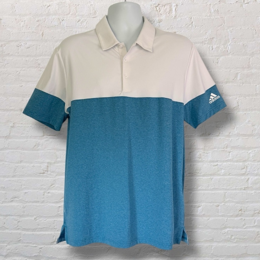 Adidas Men’s Golf Polo Large Blue White Colorblock Performance Shirt EJ9889